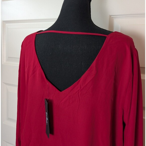 NWT Lulus Size XL Blouse Stylish and Sincere Berry Red Long Sleeve V-Neck Top - Picture 6 of 12